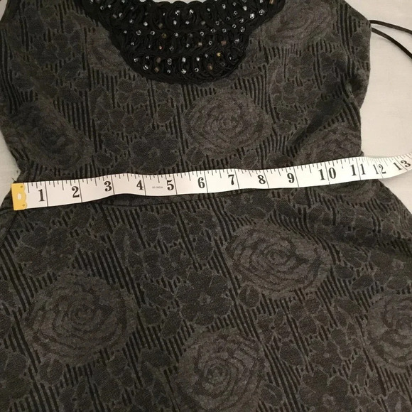 Free People  Mini Dress XS Lace Beaded Floral Gray Black Sleeveless Fit Flare - Picture 6 of 11